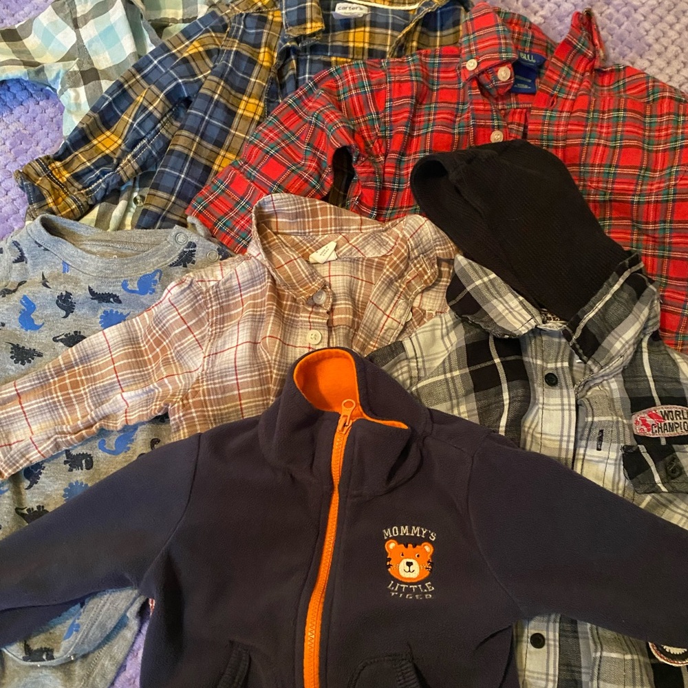 Baby boy onesies and flannels (8 total)